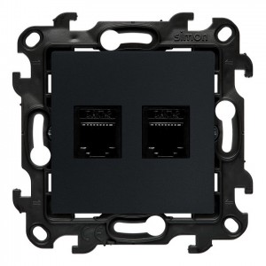 NT2.01/38 Gniazdo telefoniczne podwójne 2xRJ12 Grafitowy Mat Simon 24 - Widok z przodu