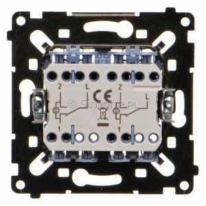 Mechanizm łącznika schodowego podwójnego z podświetleniem LED w kolorze białym 10A Mechanizmy Simon 55 - Widok z tyłu)