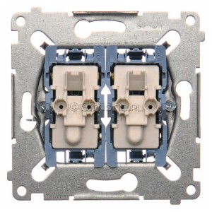 SW6/2XLM Mechanizm łącznika schodowego podwójnego z podświetleniem LED 10A (niezależny układ podświetlający dla każdego z klawiszy, do kompletu należy dokupić rameczkę oraz klawisze) Mechanizmy Simon 54 - Widok z przodu