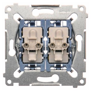 SW6P1M Mechanizm łącznika schodowego oraz łącznika zwiernego 10A (łącznik schodowy może również pełnić rolę łącznika jednobiegunowego, do kompletu należy dokupić rameczkę oraz klawisze) Mechanizmy Simon 54 - Widok z przodu