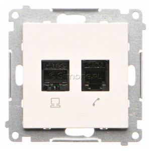 Gniazdo komputerowe RJ45 kategoria kat. 5e + gniazdo telefoniczne RJ12 Biały Mat Simon 55 - Widok z przodu