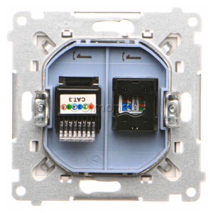 Gniazdo komputerowe RJ45 kategoria kat. 5e + gniazdo telefoniczne RJ12 Biały Mat Simon 55 - Widok z tyłu)