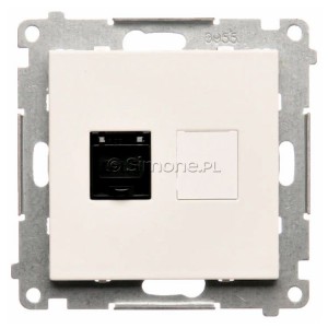 T61.01/111 Gniazdo komputerowe pojedyncze RJ45 kat. 6 z przesłoną przeciwkurzową Biały Mat Simon 55 - Widok z przodu