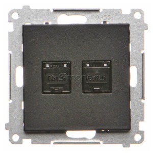 T62.01/149 Gniazdo komputerowe podwójne 2xRJ45 kat. 6 z przesłoną przeciwkurzową Czarny Mat Simon 55 - Widok z przodu