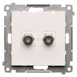 TASF2.01/111 Gniazdo antenowe SAT typu F podwójne Biały Mat Simon 55 - Widok z przodu