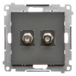 TASF2.01/116 Gniazdo antenowe SAT typu F podwójne Grafitowy Mat Simon 55 - Widok z przodu