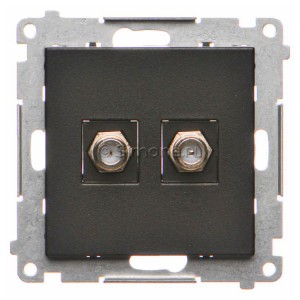 TASF2.01/149 Gniazdo antenowe SAT typu F podwójne Czarny Mat Simon 55 - Widok z przodu