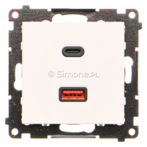 TEC2CAQ.01/111 Ładowarka 2xUSB C+A 30W 5-9-12-15-20V Quick Charge Biały Mat Simon 55 - Widok z przodu