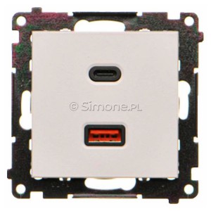 TEC2CAQ.01/114 Ładowarka 2xUSB C+A 30W 5-9-12-15-20V Quick Charge Jasnoszary Mat Simon 55 - Widok z przodu