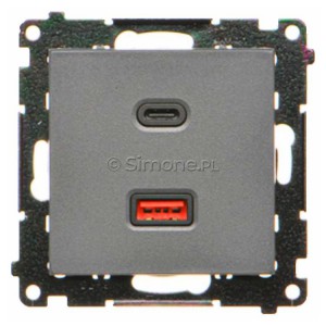 TEC2CAQ.01/116 Ładowarka 2xUSB C+A 30W 5-9-12-15-20V Quick Charge Grafitowy Mat Simon 55 - Widok z przodu