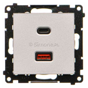 TEC2CAQ.01/143 Ładowarka 2xUSB C+A 30W 5-9-12-15-20V Quick Charge Aluminium Mat Simon 55 - Widok z przodu