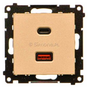 TEC2CAQ.01/144 Ładowarka 2xUSB C+A 30W 5-9-12-15-20V Quick Charge Szampański Mat Simon 55 - Widok z przodu