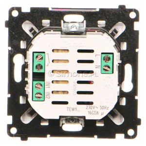 Łącznik elektroniczny pojedynczy z funcją przycisku lub łącznika czasowego 16A 230V Biały Mat Simon 55 - Widok z tyłu)