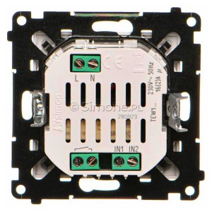 Łącznik elektroniczny pojedynczy z funcją przycisku lub łącznika czasowego 16A 230V Aluminium Mat Simon 55 - Widok z tyłu)