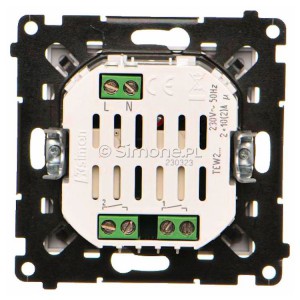 Łącznik elektroniczny podwójny z funcją przycisku lub łącznika czasowego 2x10A 230V Jasnoszary Mat Simon 55 - Widok z tyłu)