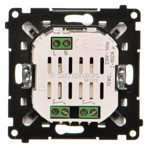 Łącznik elektroniczny podwójny z funcją przycisku lub łącznika czasowego 2x10A 230V Aluminium Mat Simon 55 - Widok z tyłu)