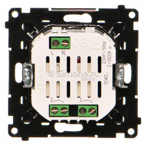 Łącznik elektroniczny podwójny z funcją przycisku lub łącznika czasowego 2x10A 230V Czarny Mat Simon 55 - Widok z tyłu)