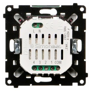 Łącznik elektroniczny 4-krotny z funkcją przycisku lub łącznika czasowego, do sterownia niezależnie 4 obwodami 4x6A 230V Biały Mat Simon 55 - Widok z tyłu)