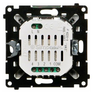 Łącznik elektroniczny 4-krotny z funkcją przycisku lub łącznika czasowego, do sterownia niezależnie 4 obwodami 4x6A 230V Szampański Mat Simon 55 - Widok z tyłu)