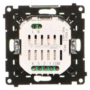 Łącznik elektroniczny 4-krotny z funkcją przycisku lub łącznika czasowego, do sterownia niezależnie 4 obwodami 4x6A 230V Czarny Mat Simon 55 - Widok z tyłu)