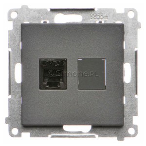 TF1.01/116 Gniazdo telefoniczne pojedyncze RJ12 Grafitowy Mat Simon 55 - Widok z przodu