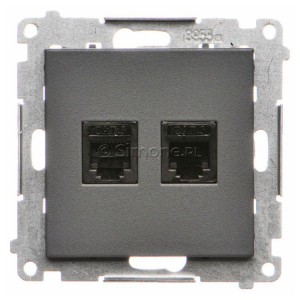 TF2.01/116 Gniazdo telefoniczne podwójne 2xRJ12 Grafitowy Mat Simon 55 - Widok z przodu