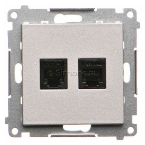 TF2.01/143 Gniazdo telefoniczne podwójne 2xRJ12 Aluminium Mat Simon 55 - Widok z przodu
