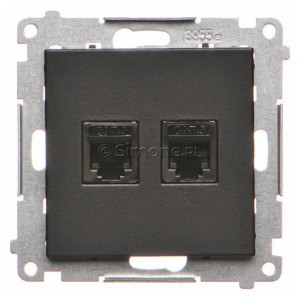 TF2.01/149 Gniazdo telefoniczne podwójne 2xRJ12 Czarny Mat Simon 55 - Widok z przodu
