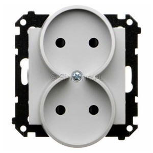 TG2MCZ.01/114 Gniazdo podwójne bez bolca uziemiającego z przesłoną torów prądowych 16A, szybkozłącza Jasnoszary Mat Simon 55 - Widok z przodu