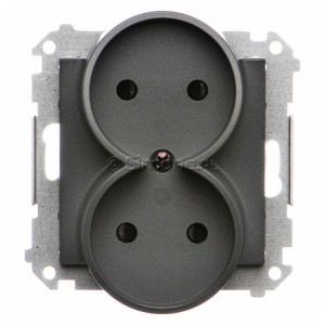 TG2MCZ.01/116 Gniazdo podwójne bez bolca uziemiającego z przesłoną torów prądowych 16A, szybkozłącza Grafitowy Mat Simon 55 - Widok z przodu