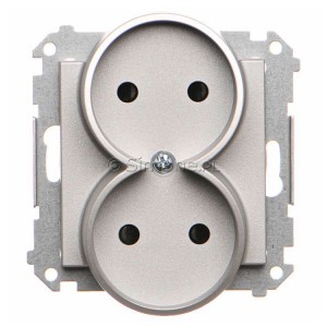 TG2MCZ.01/143 Gniazdo podwójne bez bolca uziemiającego z przesłoną torów prądowych 16A, szybkozłącza Aluminium Mat Simon 55 - Widok z przodu