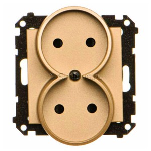 TG2MCZ.01/144 Gniazdo podwójne bez bolca uziemiającego z przesłoną torów prądowych 16A, szybkozłącza Szampański Mat Simon 55 - Widok z przodu