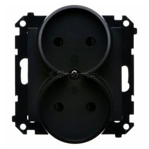 TG2MCZ.01/149 Gniazdo podwójne bez bolca uziemiającego z przesłoną torów prądowych 16A, szybkozłącza Czarny Mat Simon 55 - Widok z przodu