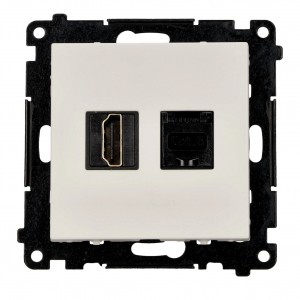 Gniazdo HDMI v2.1 + Gniazdo komputerowe Kat.6 Biały Mat Simon 55 - Widok z przodu