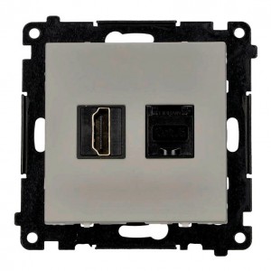 TGH21RJ45.01/143 Gniazdo HDMI v2.1 + Gniazdo komputerowe Kat.6 Aluminium Mat Simon 55 - Widok z przodu