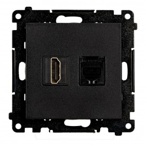 Gniazdo HDMI v2.1 + Gniazdo komputerowe Kat.6 Czarny Mat Simon 55 - Widok z przodu