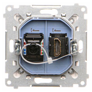Gniazdo HDMI v1.4 + Gniazdo komputerowe Kat.6 Biały Mat Simon 55 - Widok z tyłu)