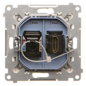 Gniazdo HDMI v1.4 + Gniazdo komputerowe Kat.6 Aluminium Mat Simon 55 - Widok z tyłu)