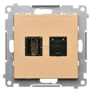 Gniazdo HDMI v1.4 + Gniazdo komputerowe Kat.6 Szampański Mat Simon 55 - Widok z przodu