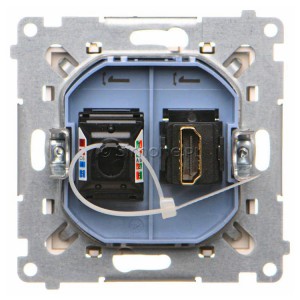 Gniazdo HDMI v1.4 + Gniazdo komputerowe Kat.6 Szampański Mat Simon 55 - Widok z tyłu)