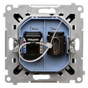 Gniazdo HDMI v1.4 + Gniazdo komputerowe Kat.6 Czarny Mat Simon 55 - Widok z tyłu)