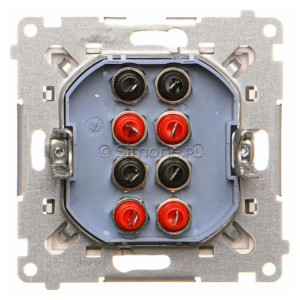 Gniazdo głośnikowe czterokrotne, przewody do 2,5mm2 Aluminium Mat Simon 55 - Widok z tyłu)