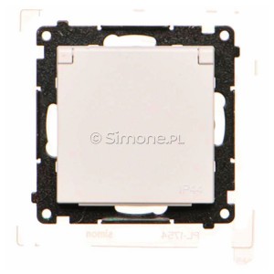 TGSZ1BCZ.01/111 Gniazdo hermetyczne Schuko z przesłoną torów prądowych, uszczelką ramki i klapką w kolorze wyrobu 16A, szybkozłącza Biały Mat Simon 55 - Widok z przodu