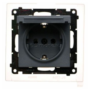 TGSZ1BCZ.01/116 Gniazdo hermetyczne Schuko z przesłoną torów prądowych, uszczelką ramki i klapką w kolorze wyrobu 16A, szybkozłącza Grafitowy Mat Simon 55 - Widok z przodu