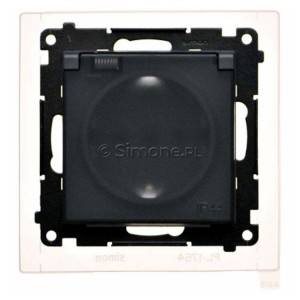 TGSZ1BCZ.01/116A Gniazdo hermetyczne Schuko z przesłoną torów prądowych, uszczelką ramki i klapką transparentną 16A, szybkozłącza Grafitowy Mat Simon 55 - Widok z przodu