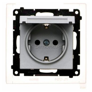 TGSZ1BCZ.01/143 Gniazdo hermetyczne Schuko z przesłoną torów prądowych, uszczelką ramki i klapką w kolorze wyrobu 16A, szybkozłącza Aluminium Mat Simon 55 - Widok z przodu