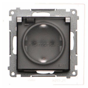 TGSZ1BCZ.01/143A Gniazdo hermetyczne Schuko z przesłoną torów prądowych, uszczelką ramki i klapką transparentną 16A, szybkozłącza Aluminium Mat Simon 55 - Widok z przodu