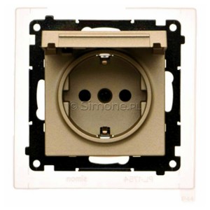 TGSZ1BCZ.01/144 Gniazdo hermetyczne Schuko z przesłoną torów prądowych, uszczelką ramki i klapką w kolorze wyrobu 16A, szybkozłącza Szampański Mat Simon 55 - Widok z przodu