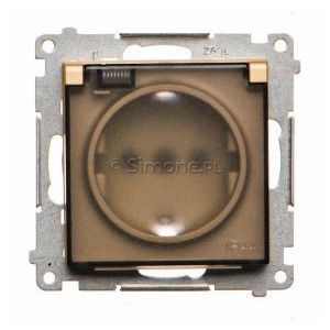 TGSZ1BCZ.01/144A Gniazdo hermetyczne Schuko z przesłoną torów prądowych, uszczelką ramki i klapką transparentną 16A, szybkozłącza Szampański Mat Simon 55 - Widok z przodu