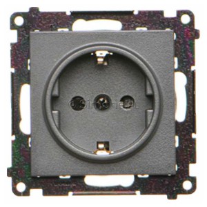 TGSZ1CZ.01/116 Gniazdo pojedyncze Schuko z przesłoną torów prądowych 16A, szybkozłącza Grafitowy Mat Simon 55 - Widok z przodu